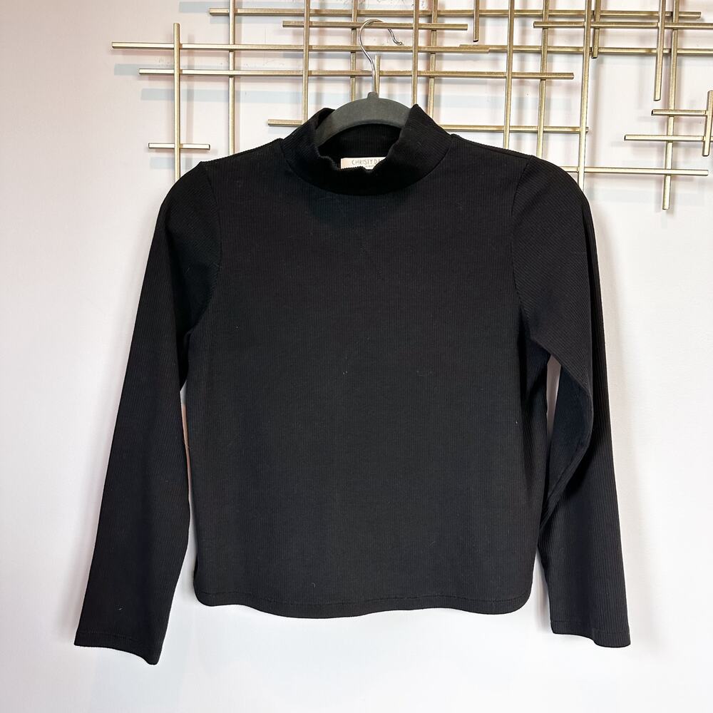 Christy Dawn Black Cotton Ribbed Turtle Neck Size M